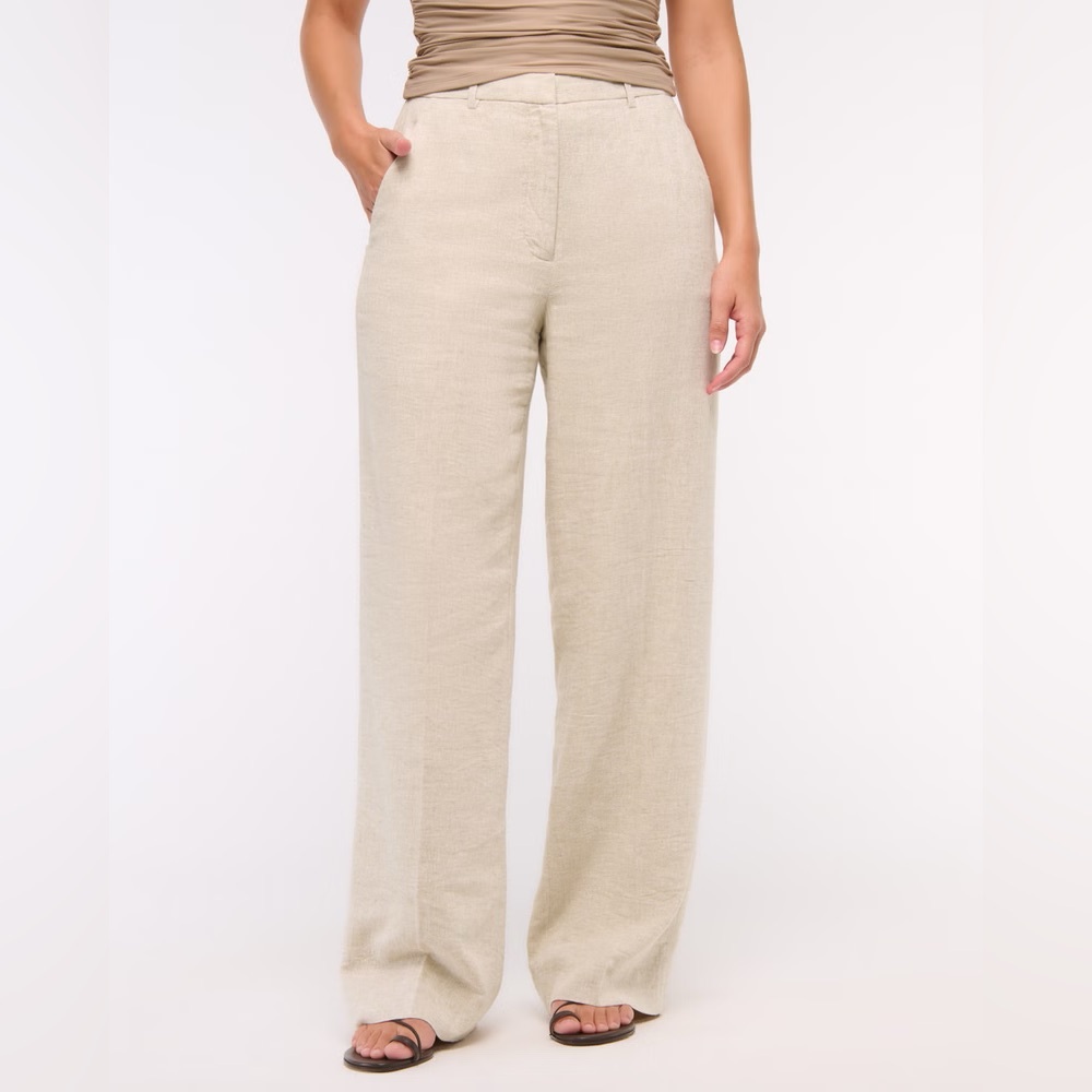 Abercrombie & Fitch Curve Love Tailored Linen-Blend Wide Leg Pant Size 33 / 16 - Picture 2 of 13
